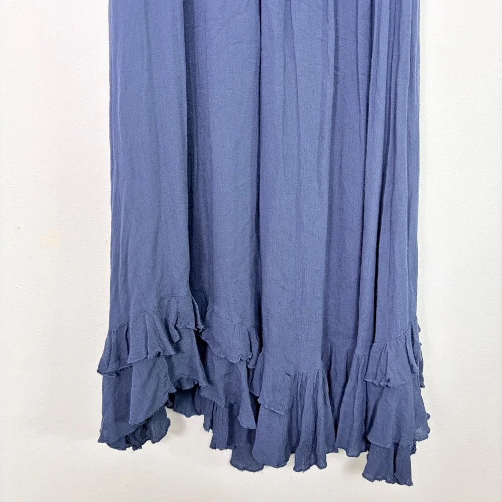 Free People FP One Adella Maxi Slip Dress Navy Blue Crochet‎ Lace Ruffle Small